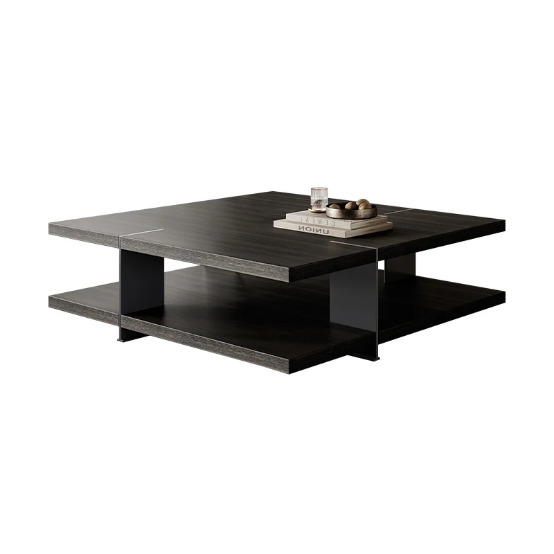 #Modern Low-Profile Square Coffee Table with Dark Wood Finish & Open Storage Shelves