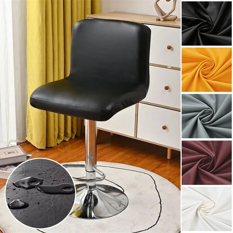 

Pu Leather Bar Stool Chair Cover Stretch Short Back Chairs Slipcovers Solid Color Elastic Dining Chairs Covers for Hotel Banquet