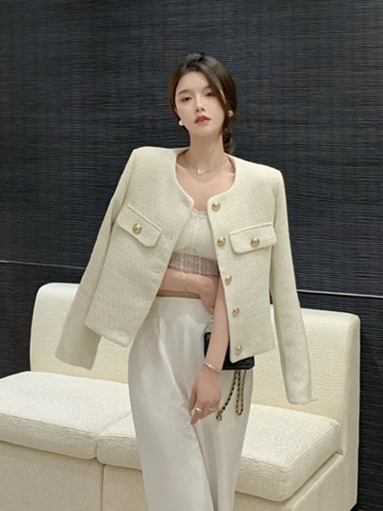 High Quality Fashion Small Fragrance Tweed Jacket Coat Women Korean Elegant Coats 2023 New Spring French Vintage Outerwear Top