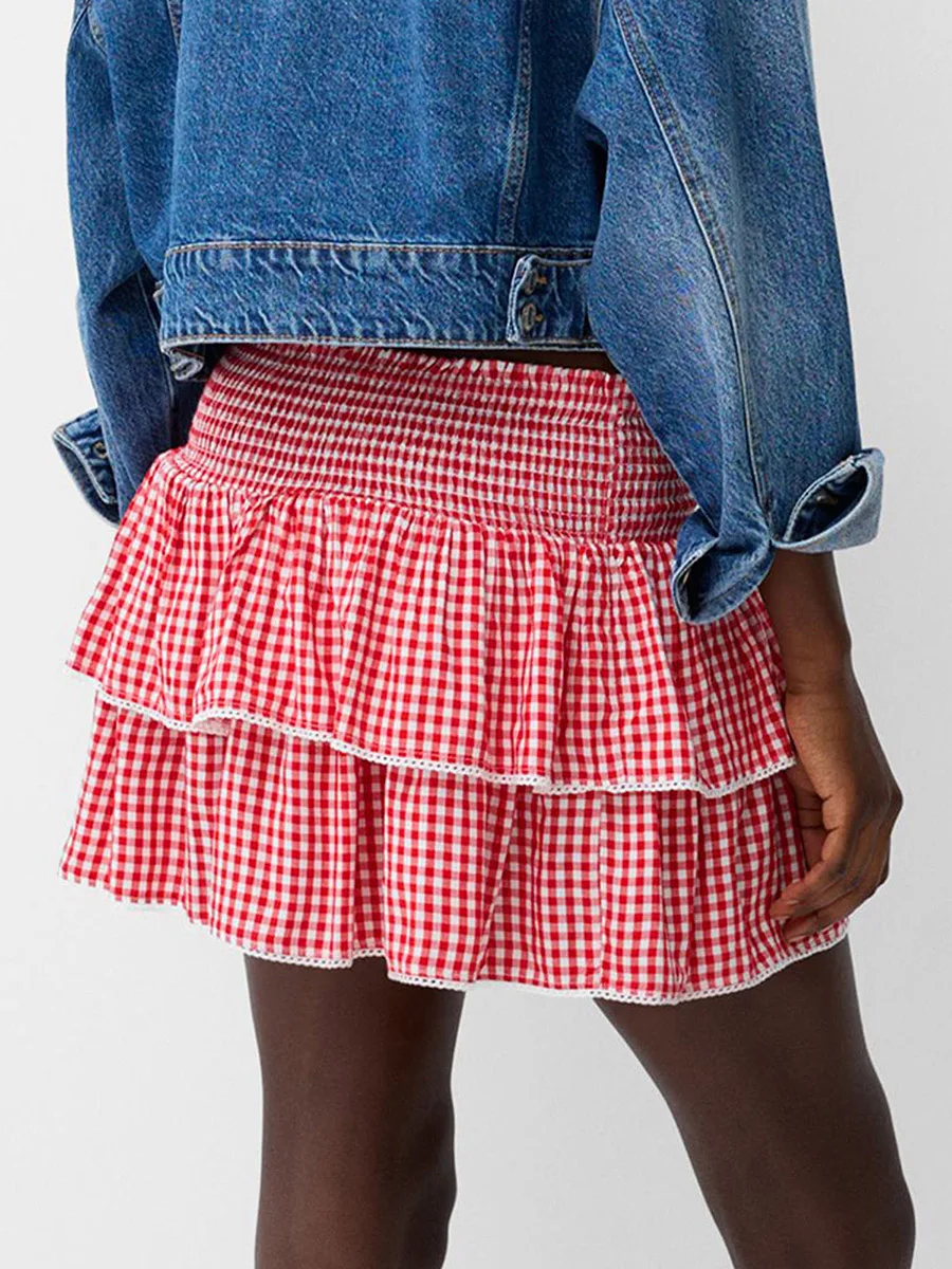 Women s Plaid Mini Skirt Stylish Layered A-line Skirt with a Touch of Elegance Perfect for Summer Streetwear and Casual Daily