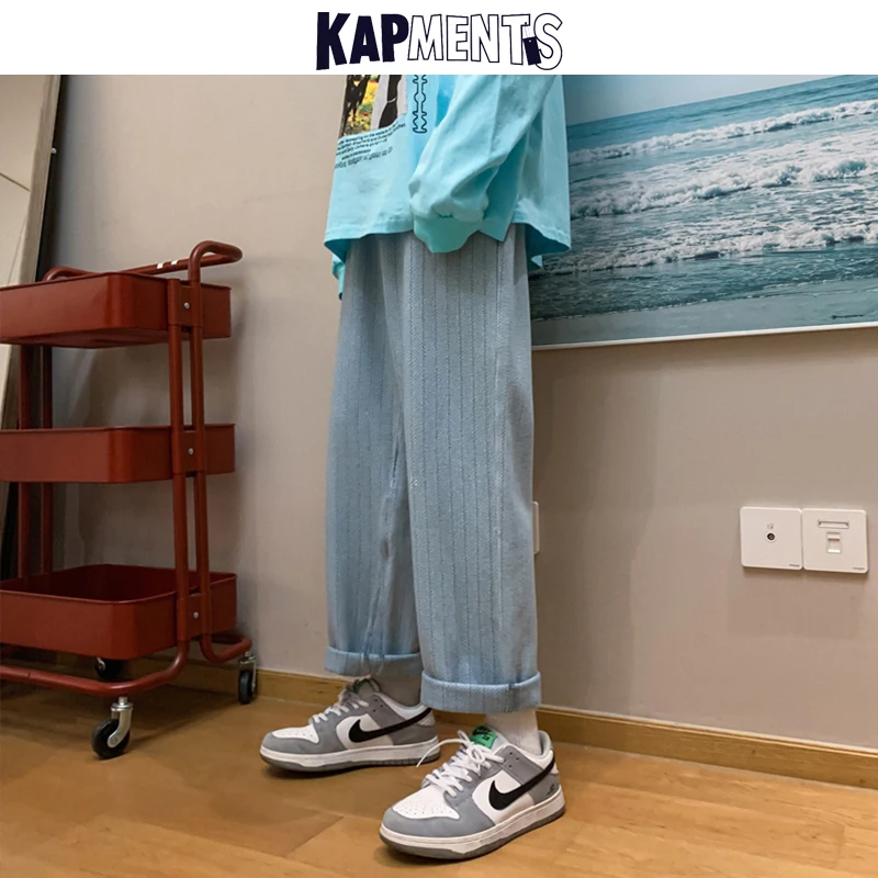 KAPMENTS Men Japanese Streetwear Baggy Jeans Pants 2023 Mens Striped Wide Leg Denim Trousers Male Harajuku Korean Joggers Pants