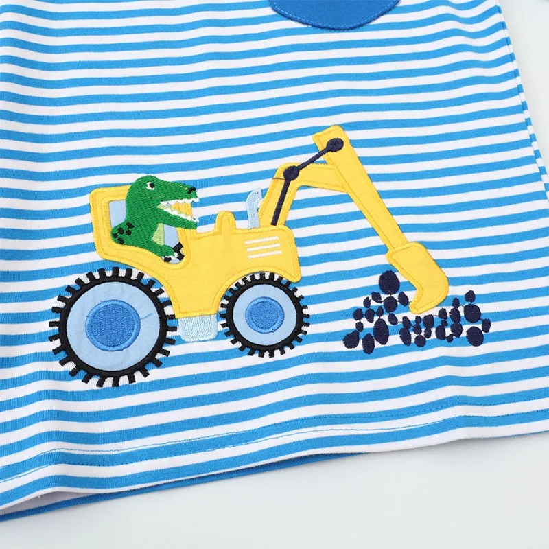 Jumping Meters 2-7T Long Sleeve Striped Cars Embroidery Boys Tshirts Autumn Winter Children\'s Clothes Long Sleeve Kids Tops