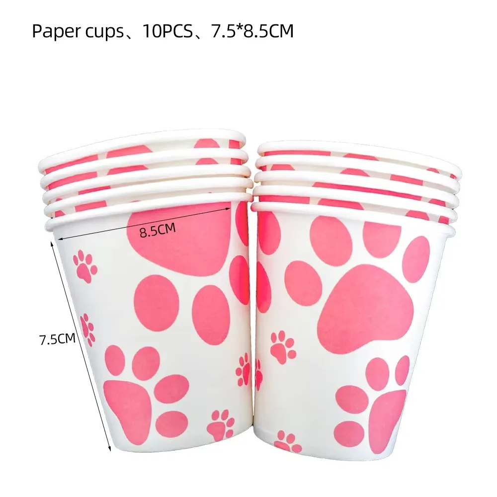 Rosa Hund Pfote Geburtstag Party Dekor Einweg Geschirr Geschenk Tasche Hintergrund Kuchen Topper Banner Platte für Kind Mädchen Party Supplie Set – Detail 5