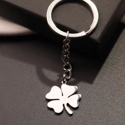 Stainless Steel Keychain Classic Clover Silver Color Fashion keychain for car keys Pendant For Women Man Jewelry Friends Gifts