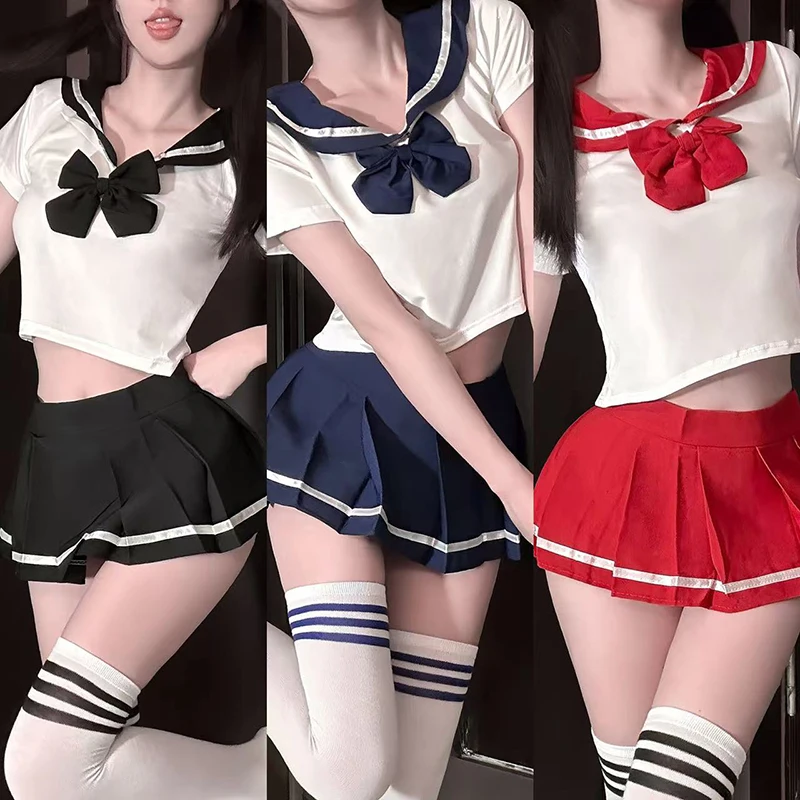 Hot Japanese Korean Version Of School Student JK Uniform Cosplay Costume Sexy Pajamas Schoolgirl Pleated Skirt Sex Play Costume