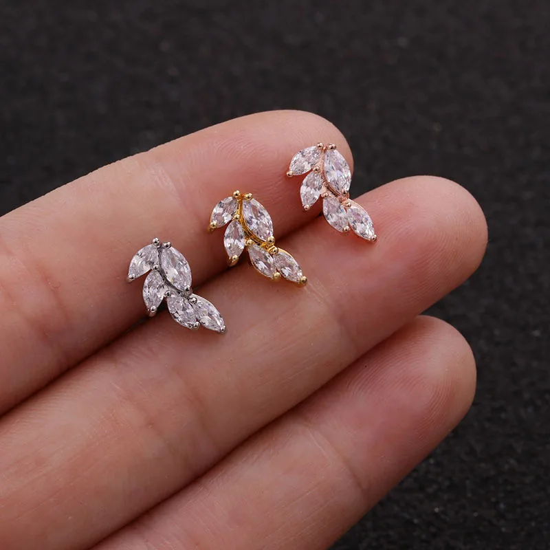 Helix Piercing Earrings For Women Cartilage Stud Earring Targus Helix Lobe Flat Ear Piercing Zircon Stainless Steel  Jewelry 1PC