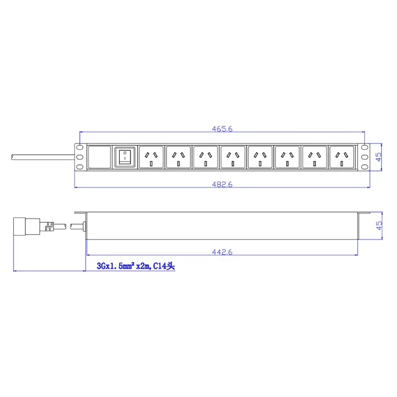 1.5U Horizontal Mount 19inch Aluminum Server Rack Australia Data Center PDU Power Distribution Unit - view 6