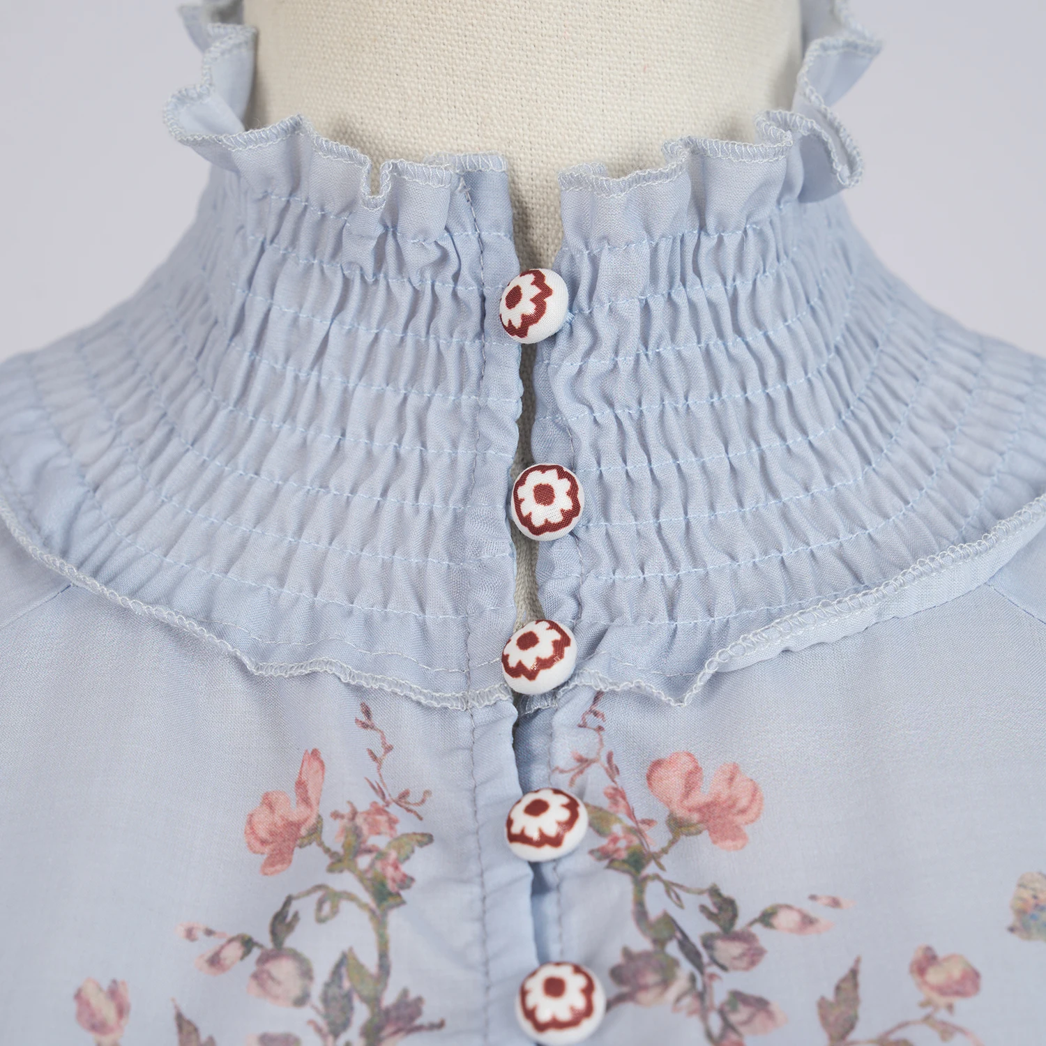 Shirt Womens Tops Spring 2024 Three Quarter Sleeve Belt Cotton Linen Print Single Breasted Puff Sleeve Blue Pink Women Shirts