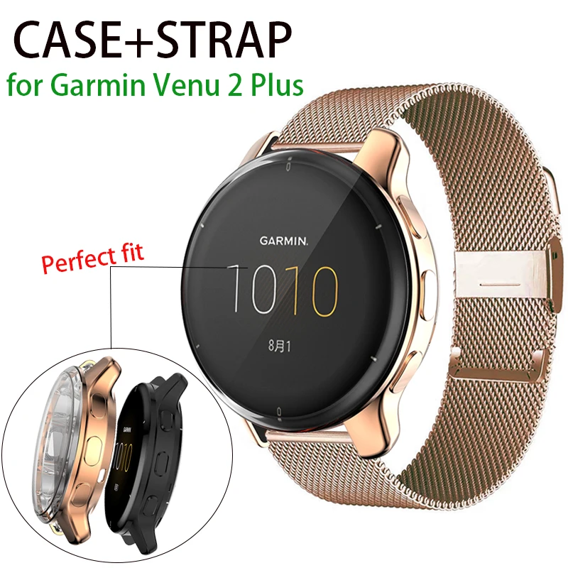 Correa de Metal para reloj Garmin Venu 2 2S, funda protectora de pantalla, pulsera de acero inoxidable, funda de TPU de 40mm y 45mm