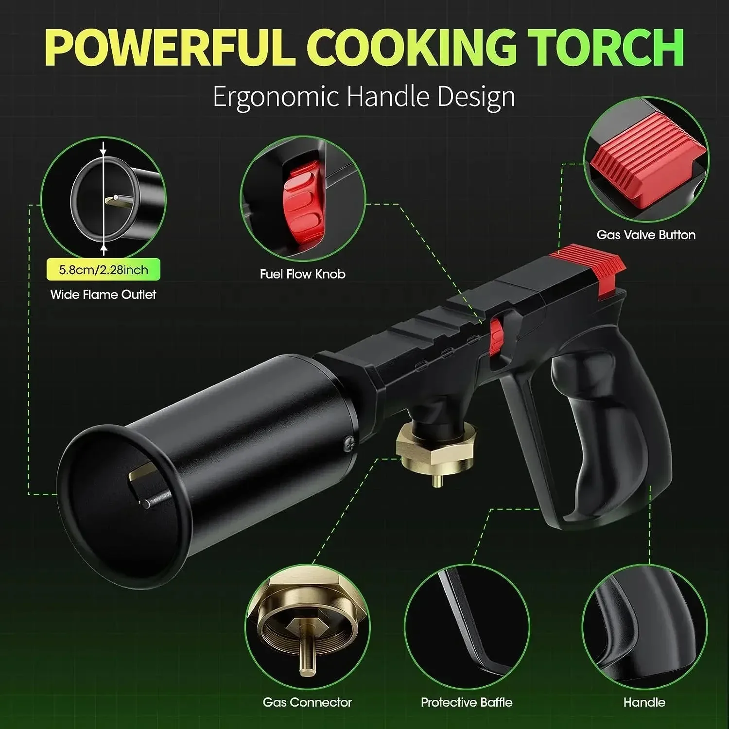 Kitchen Cooking Grill Gun Propane Handheld Torch Charcoal Torch Lighter Charcoal Burning Tool Flamethrower for BBQ Searing Steak