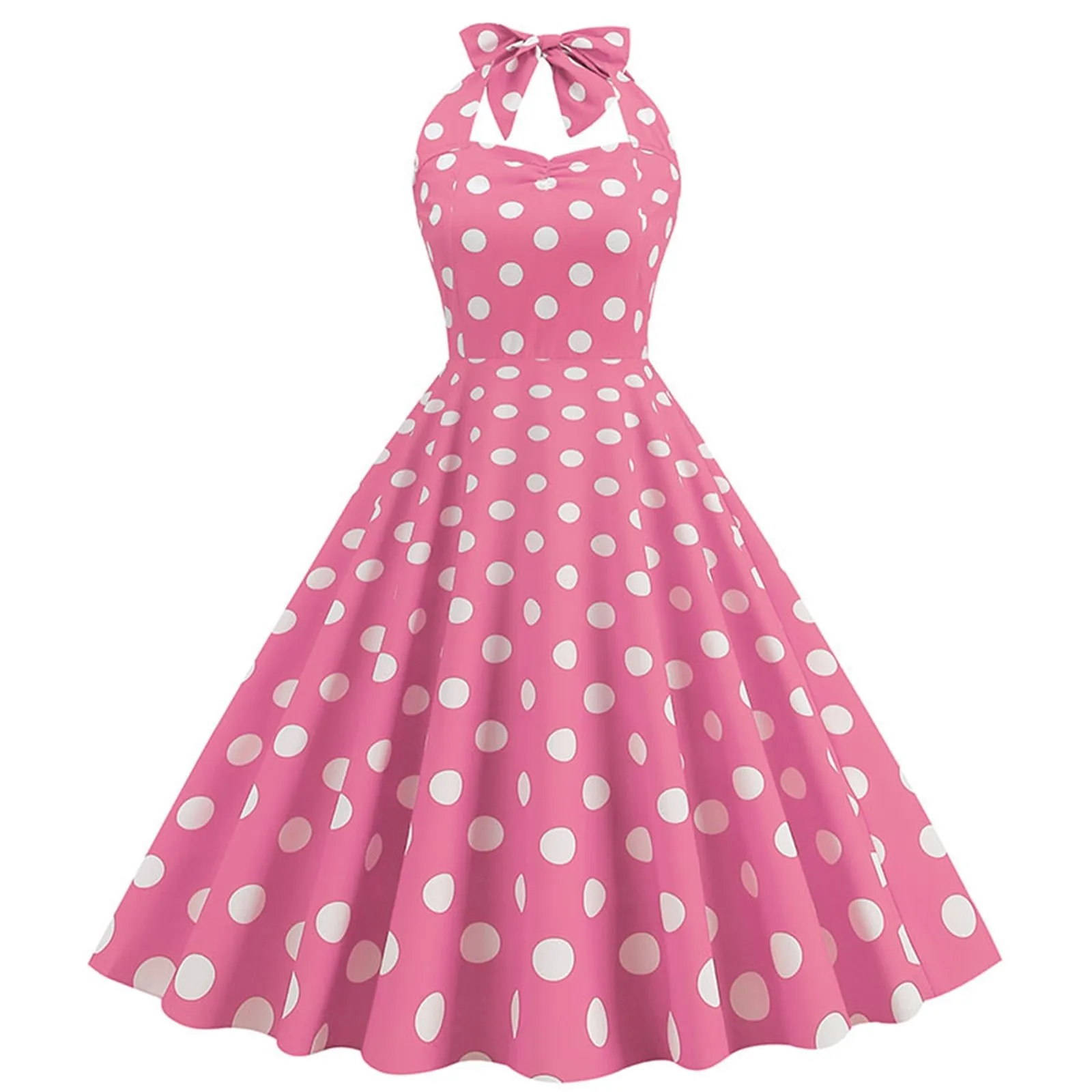 Vintage Halternek Sexy Dot Print Damesjurk Cocktail Mouwloos Diner Dames Elegante Formele Jurken Feest Avond Vestidos