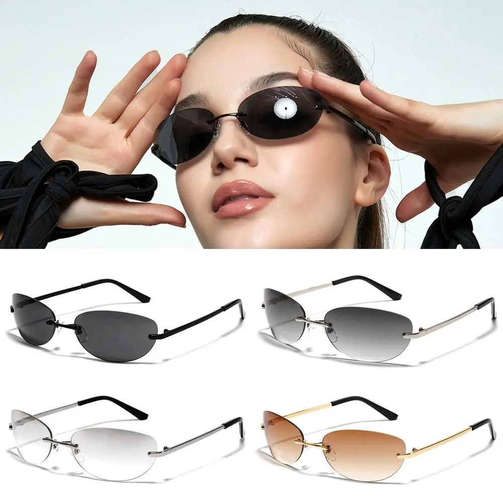 

UV400 Rimless Shades Sun Glasses Wrap Around Y2K Sunglasses 2000'S Punk Sunglasses