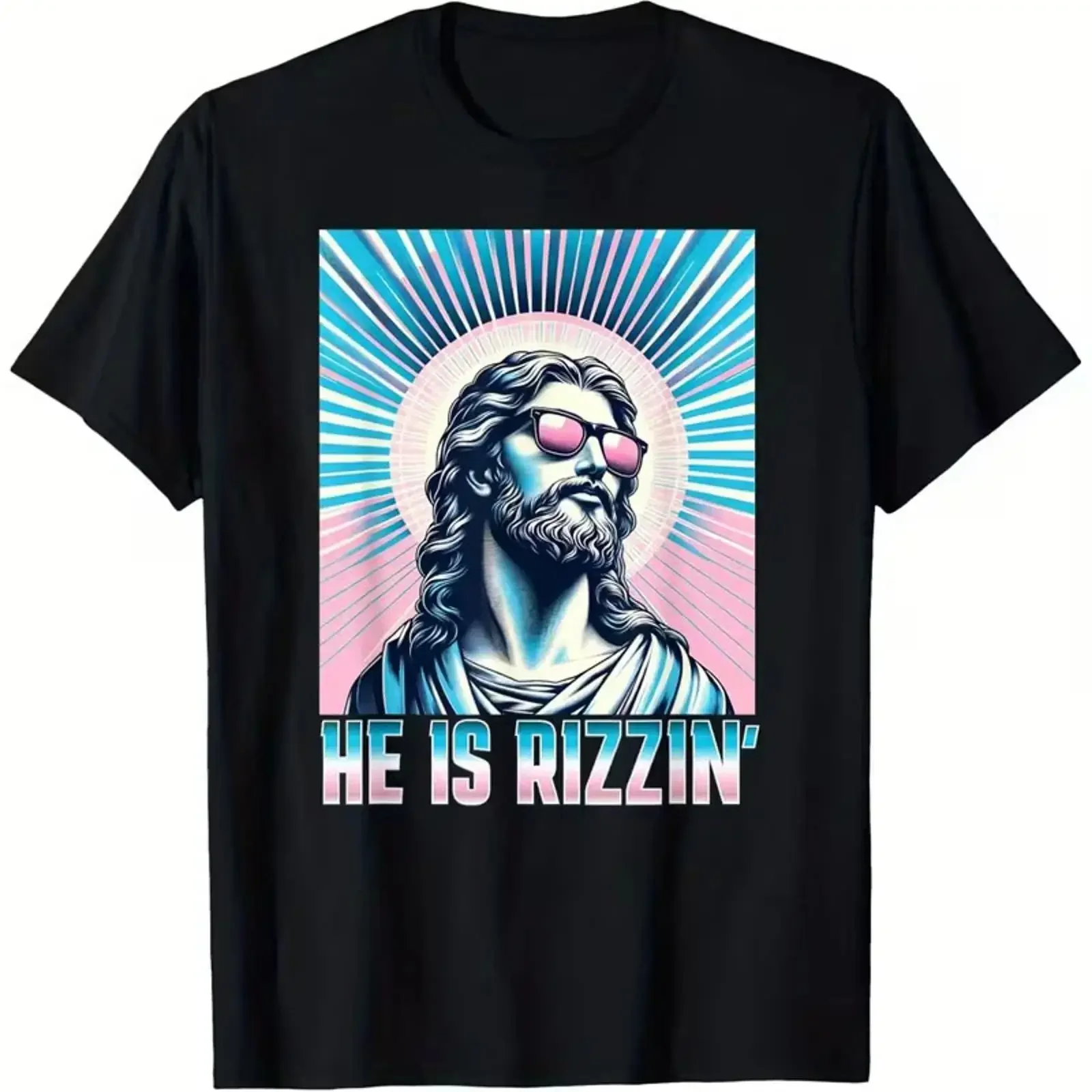Resurrection Funny Easter Rizz Glasses He is Rizzin Jesus T Shirt East vintage Washed Top For Everyday Wear Stretched