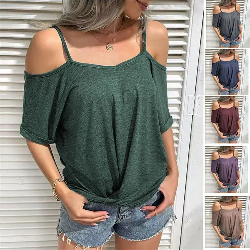 

Летняя женская повседневная футболка больших размеров с открытыми плечами, топ Street Sle V-Ne с геометрическим принтом, свободный крой