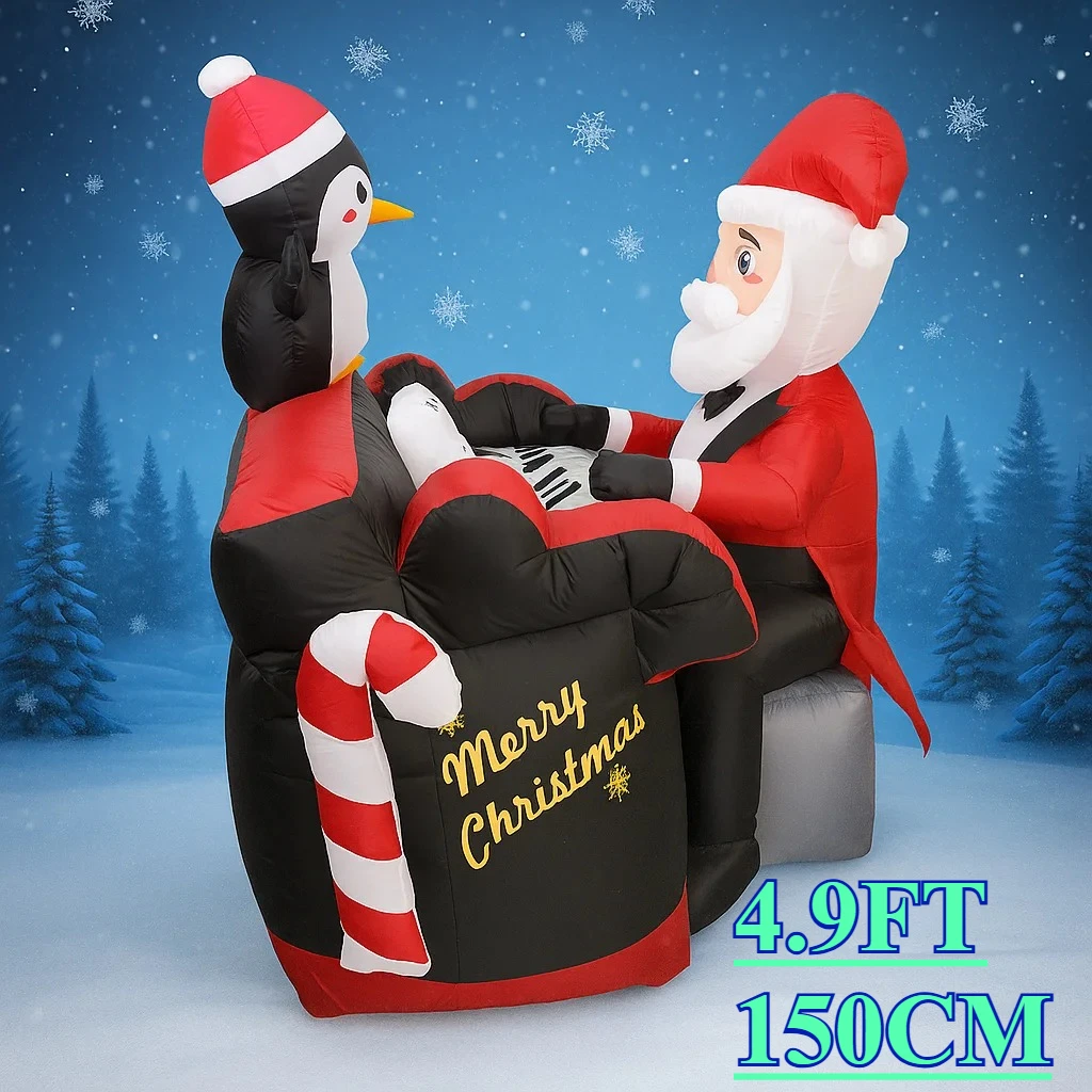 لتقوم بها بنفسك 4.9FT عيد الميلاد ساحة ديكور نفخ عيد الميلاد عطلة سانتا البطريق اللعب البيانو LED حلية ديكور المنزل هدية إمدادات احتفالية