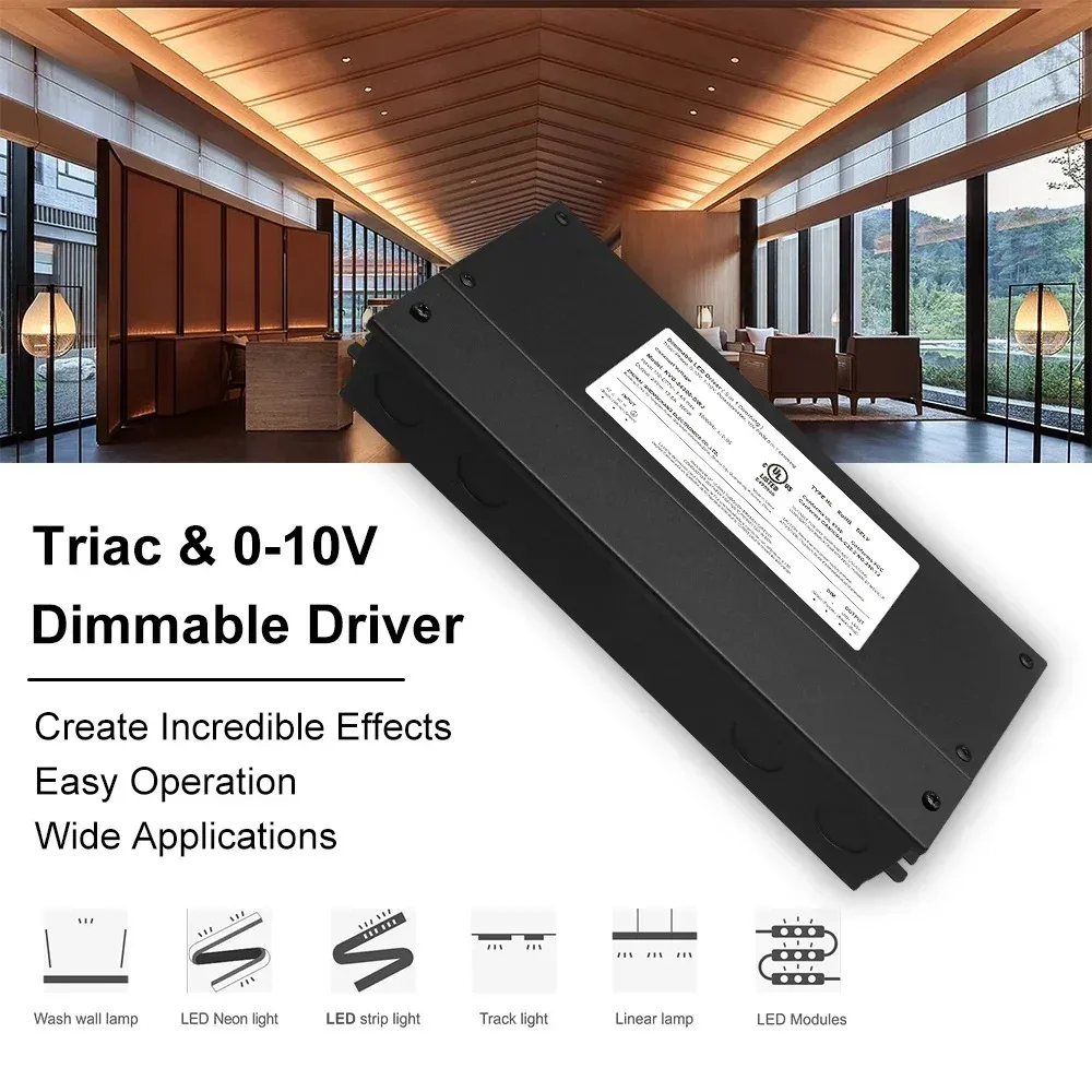 UL Approved 150W Dimmable LED Driver 100-277VAC Input 12/24/36/48V DC Output