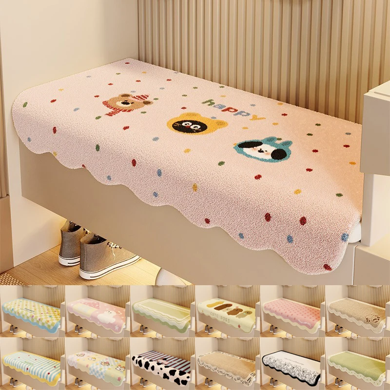 Multi-Purpose Bench Pad Cute Printed Piano Stool Desk Cover Plush Washable Anti-Dust Protector Carpet for Living Room Bedroom
