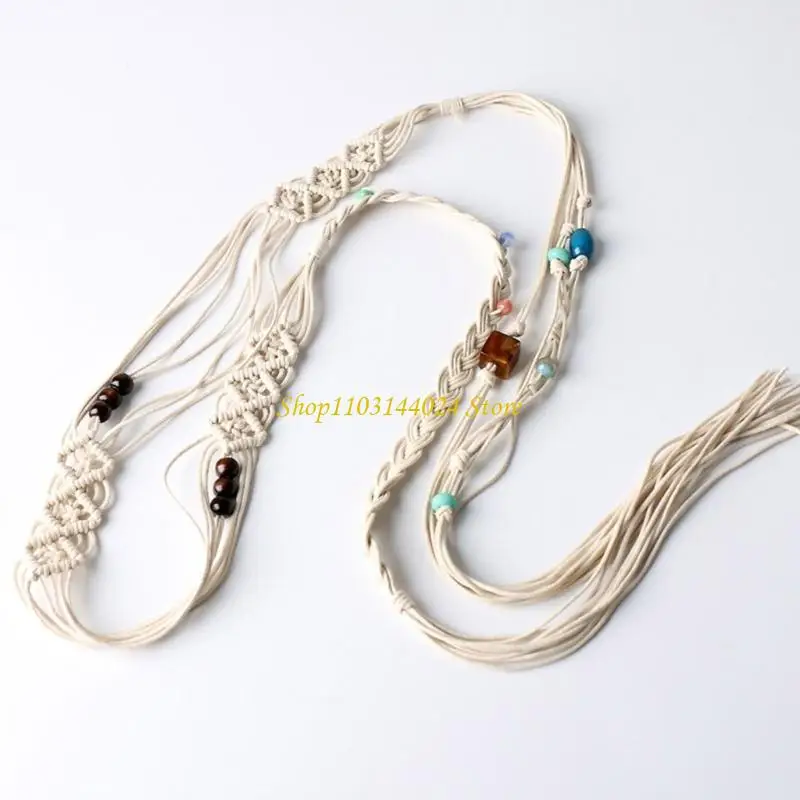 N5KE cinturón cintura hecho a mano con cuerda estilo étnico, cinturón vestir para mujer, cinturón tejido colorido