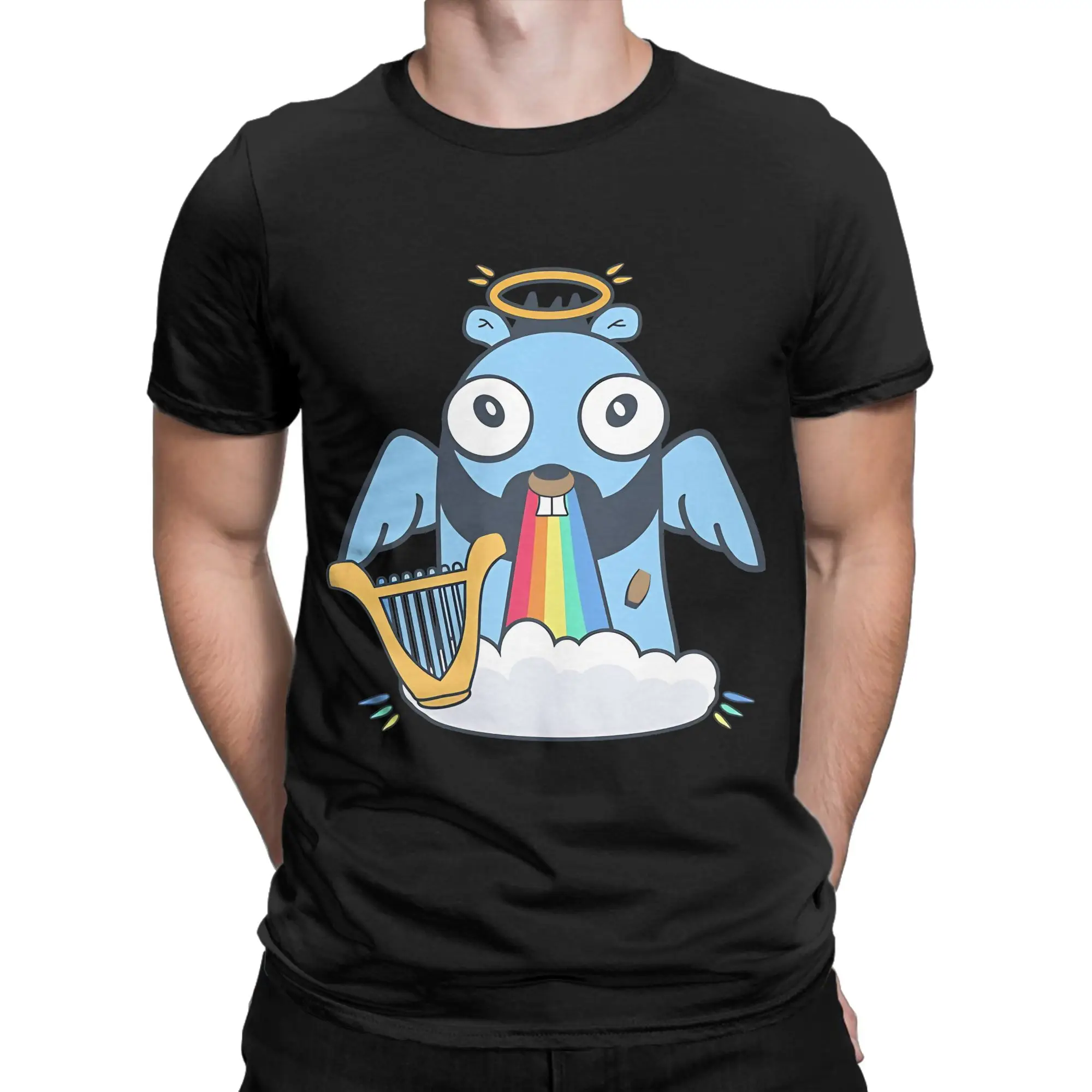 Golang gopher like angel Funny 100% Cotton T-Shirt gopher Tops Tees For Men