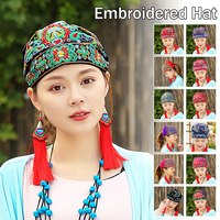 Mexican Style Women Beanies Hats Spring Autumn Ethnic Vintage Embroidery Flowers Bandanas Hair Cover Cap Ethnic Turban Hats
