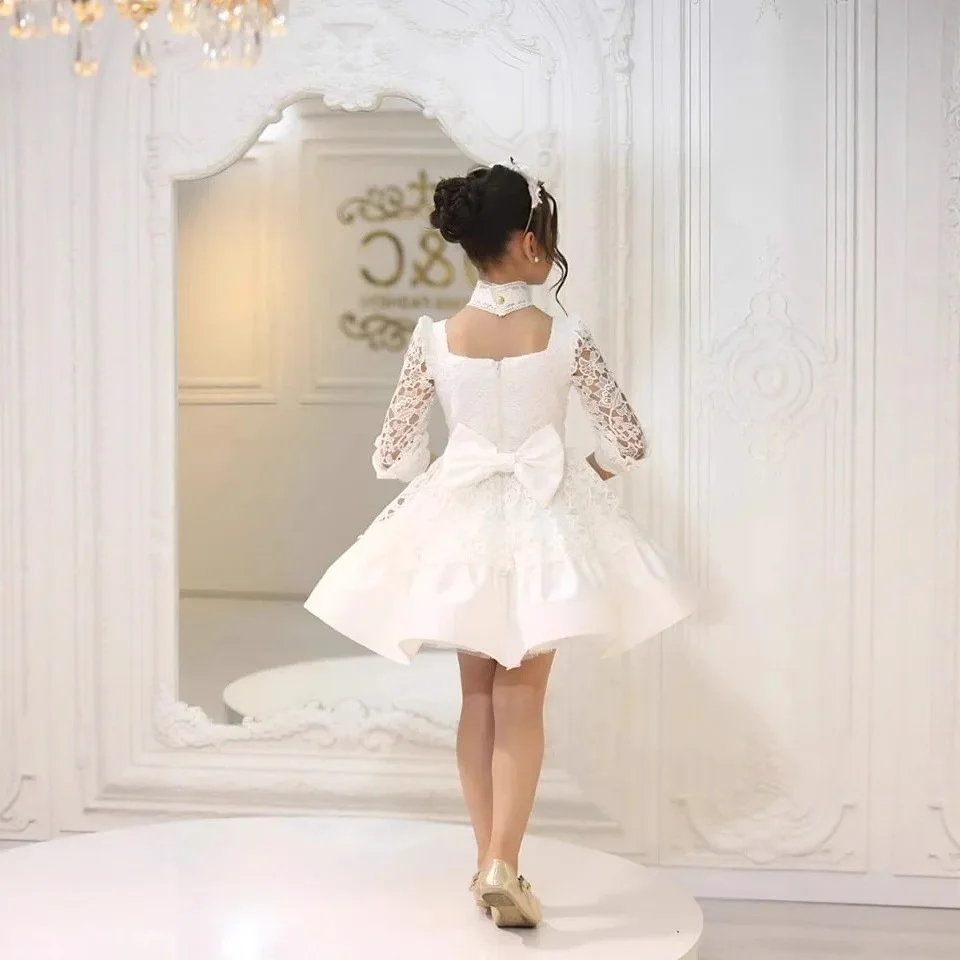 Luksusowa sukienka na konkurs piękności dla dziewczynki z koronką, dużą kokardą, sukienka na przyjęcie urodzinowe, sukienka dla dziewczynki sypiącej kwiaty na wesele, dla dzieci w wieku 1-14 lat