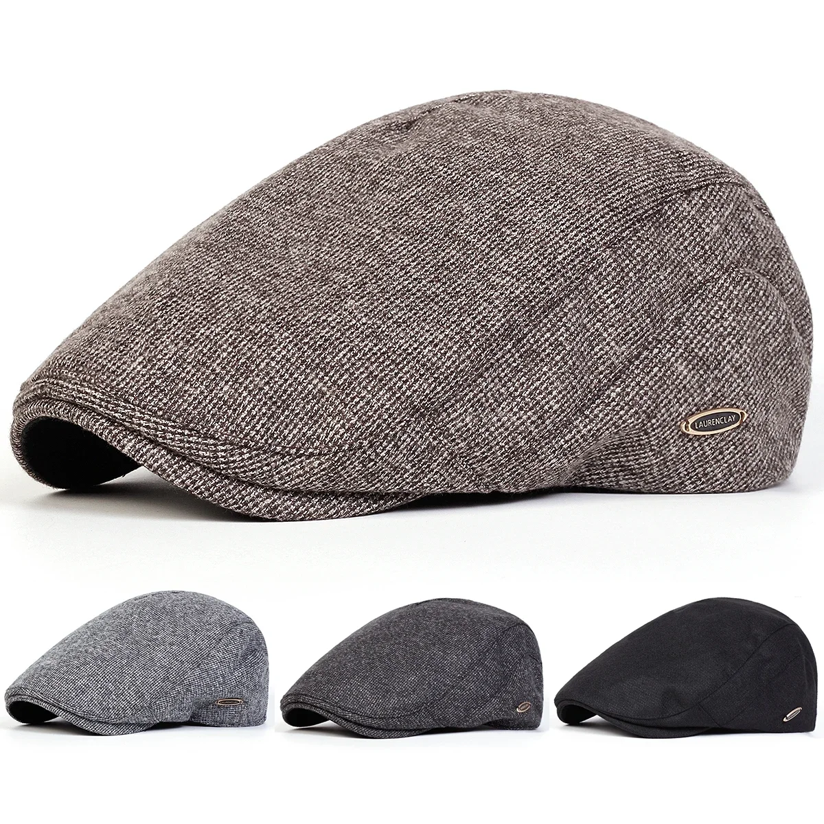 Herren LAURENCLAY Newsboy Caps mit Schriftzug, britische Malerhüte, Frühlings- und Herbst-Flatcaps, Hip-Hop-Baskenmützen