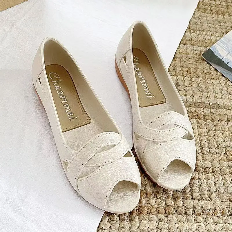 Novedad de verano para mujer, sandalias con punta abierta y suela plana, suela suave, antideslizantes, poco profundas, ligeras, para mediana edad y personas mayores