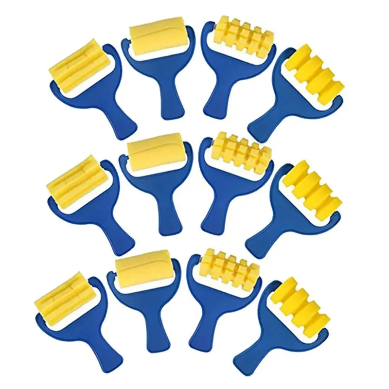 ABRI-Set Of 12Pcs Sponge Paint Roller Brush DIY Children Painting Brushes Kid Art Craft Painting Tool