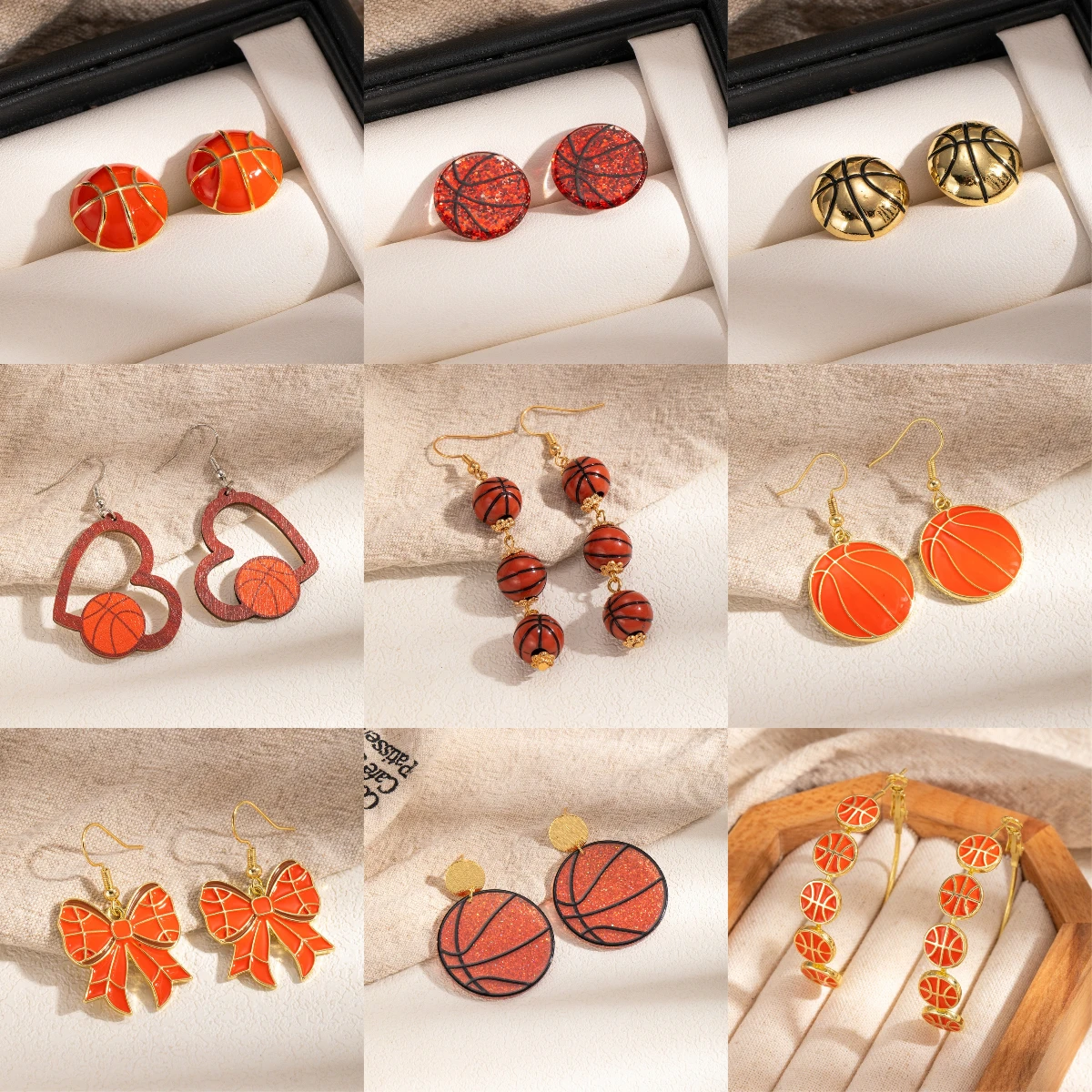 Cross border new fashionable mini high-end basketball earrings, sports style fashionable personalized earrings