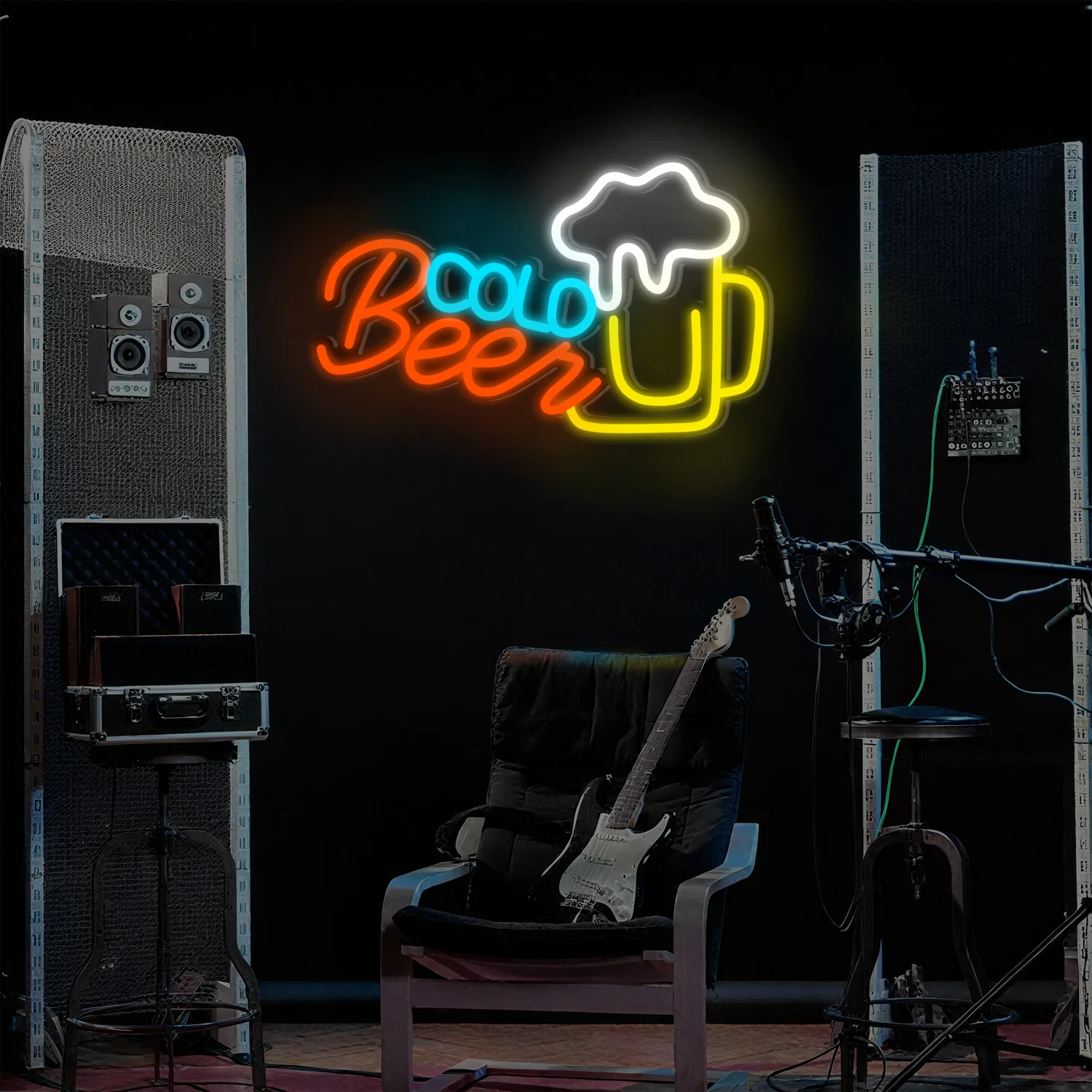 冷たいビールのネオンサイン 1 個、ビールバー、キッチン、レストラン、男性の隠れ家パーティー、ハロウィーン、クリスマス、壁の装飾に使用されます。