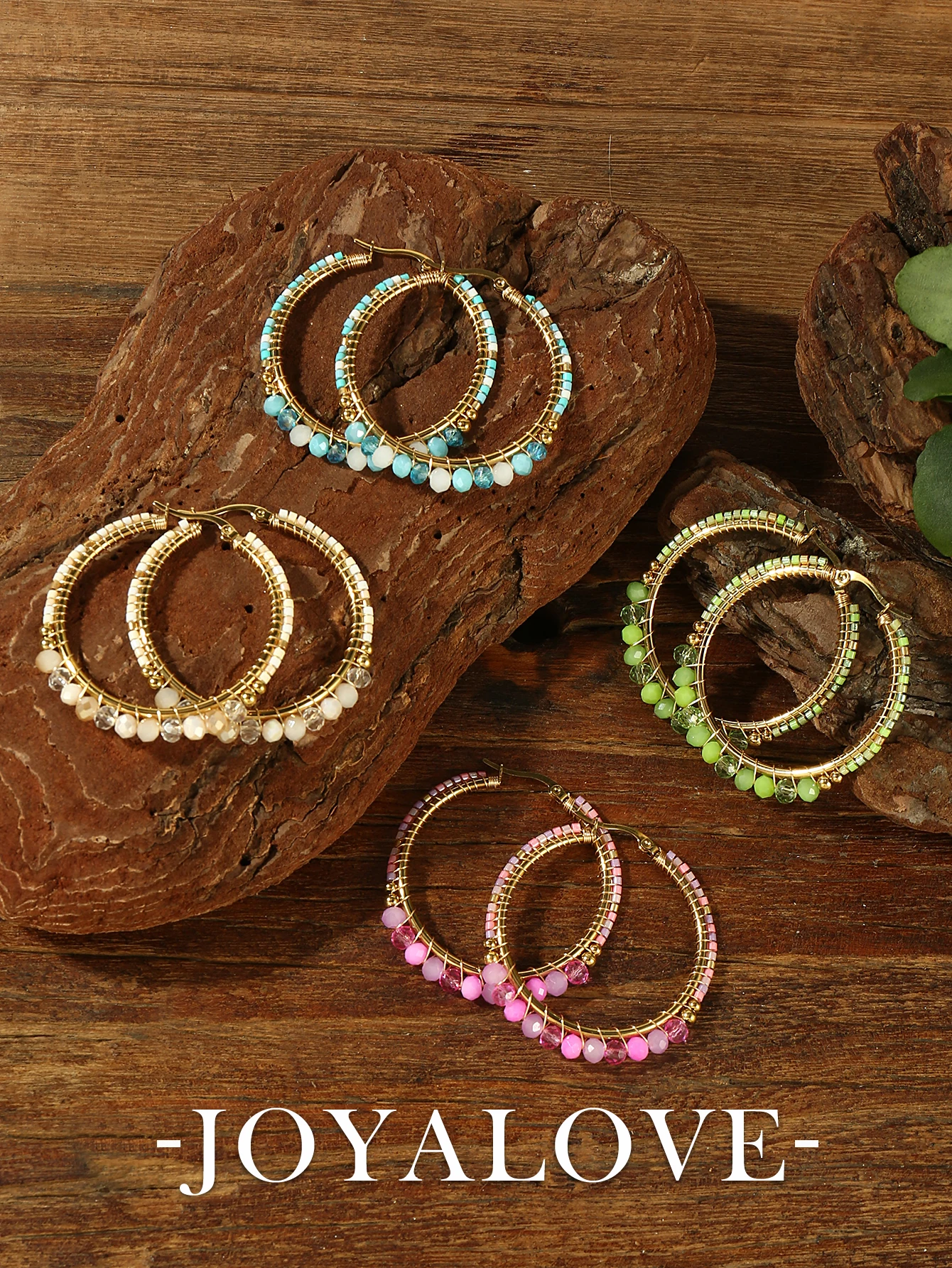 

Joya Love Colorful Crystal Beads Circle Hoop Earring for Women Girls Gold Color Handmade Bohemian Fashion Jewelry Gift