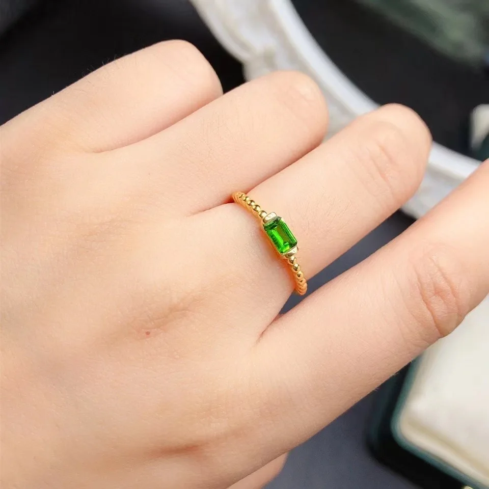 

Cute Small Gemstone Silver Ring for Girl 3mm*5mm 0.3ct Natural Diopside Ring Solid 925 Silver Chrome Diopside Jewelry