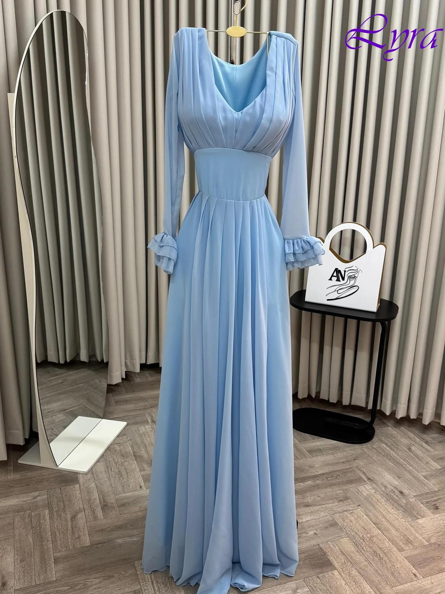 تخصيص ألف خط الخامس الرقبة طويلة الأكمام أنيقة مساء اللباس الرسمي حساسة المشاهير أثواب أزياء عالية الجودة حزب اللباس