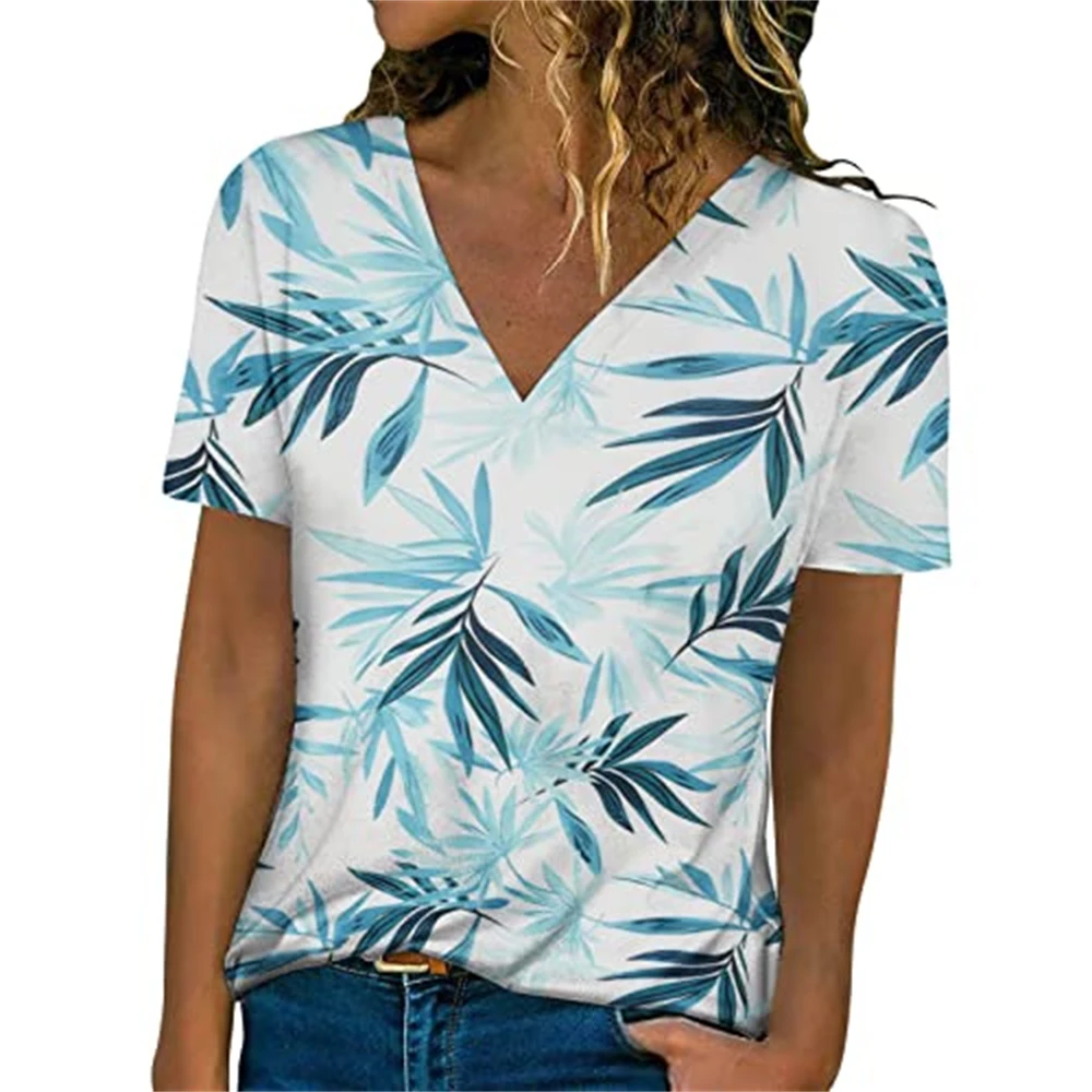 

Summer Flower 3D Pattern Printed Women's V-Neck Short Sleeved T-Shirts for Women Tees Top Streetwear Harajuku Oversized T-Shirts