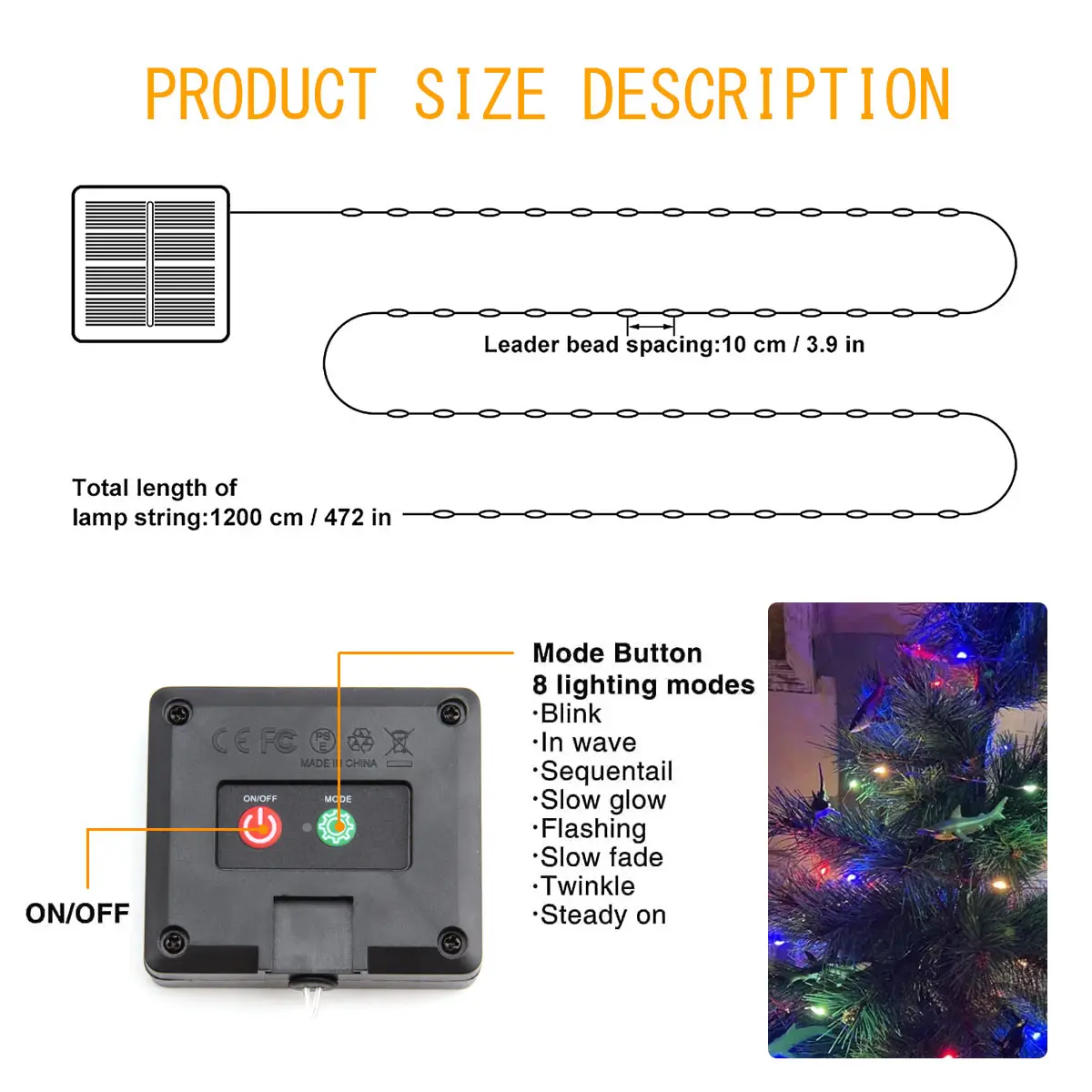 أضواء الجنية الشمسية 400 المصابيح في الهواء الطلق مقاوم للماء سلسلة أضواء عيد الميلاد الشمسية لحديقة ساحة المنزل الطرف عطلة الديكور #6