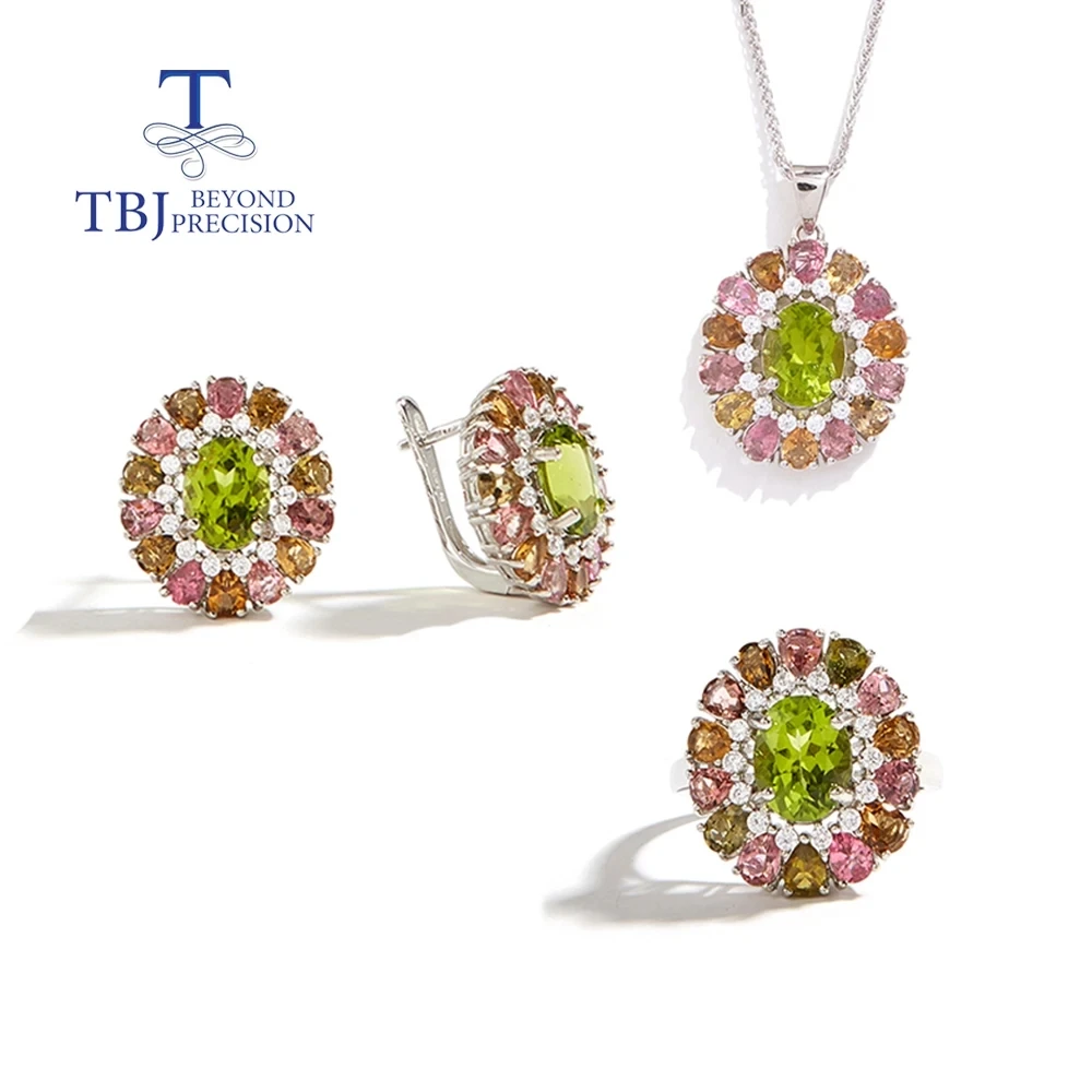 

Gorgeous Natural Peridot & tourmaline 925 Sterling Silver jewelry set for Women Festival & Party Fine Jewelry Gift