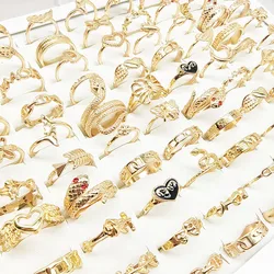 30pcs/Lot Wholesale Personality Mix Style Finger Rings For Women New Snake Black Enamel Heart Wing Butterfly Flower Jewelry Girl
