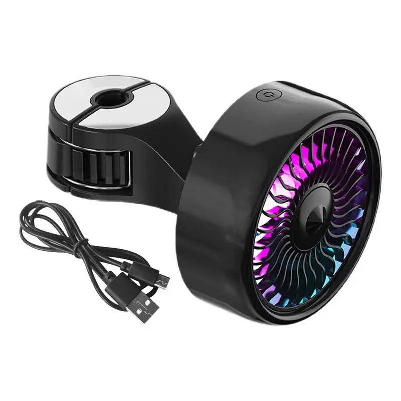 Portable Car Fan USB Vehicle Fan Cooling Seat Fan RGB Gradient Lighting 3-Speed Cable And Fixed Buckle Hook Function For Truck