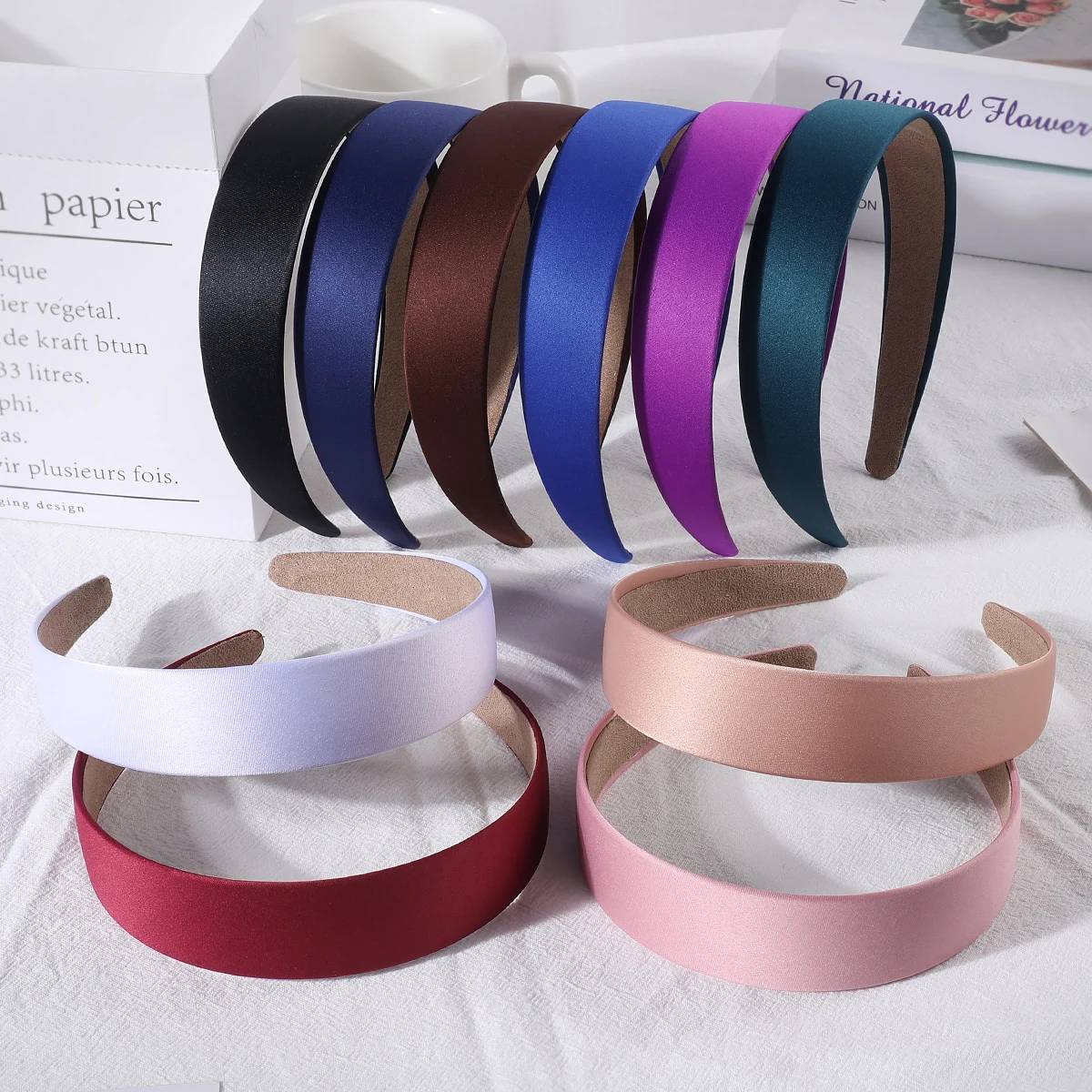 10PCS Satin Headbands for Women 1.3 Inch Wide Non-slip Headband Girls Simple Fashion Hair Bands DIY Hairband Hair Accessories