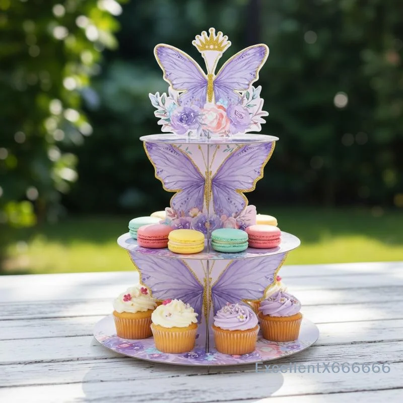 

3 Tier Cake Stand Butterfly Design Kids Party Cupcake Muffin Holder for Dessert Table Display