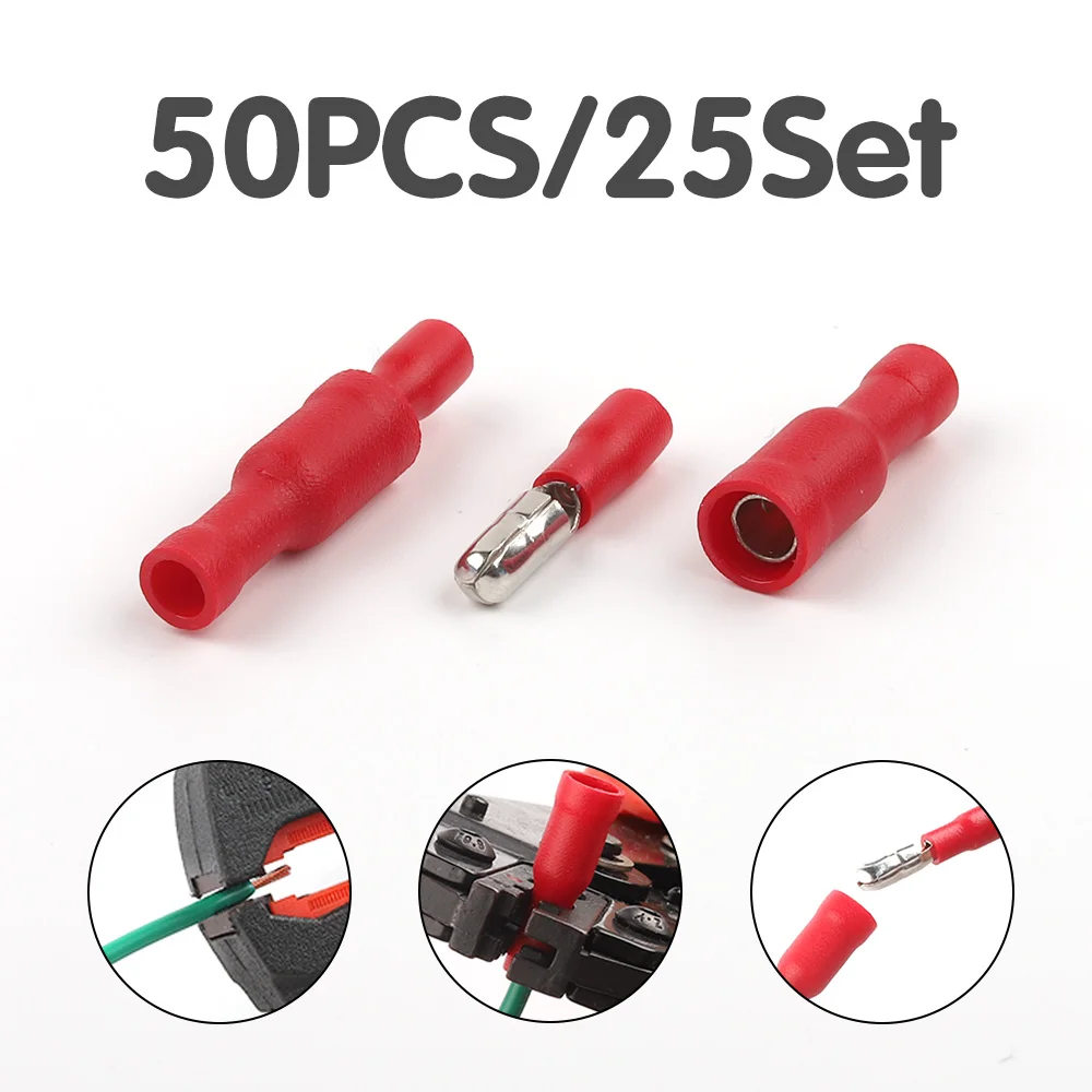 50PCS/25Set Insulated Electric Crimp Terminals  Male Female Bullet Plug Socket Quick Splice Wire Connector PVC MPD/FRD 22-16AWG