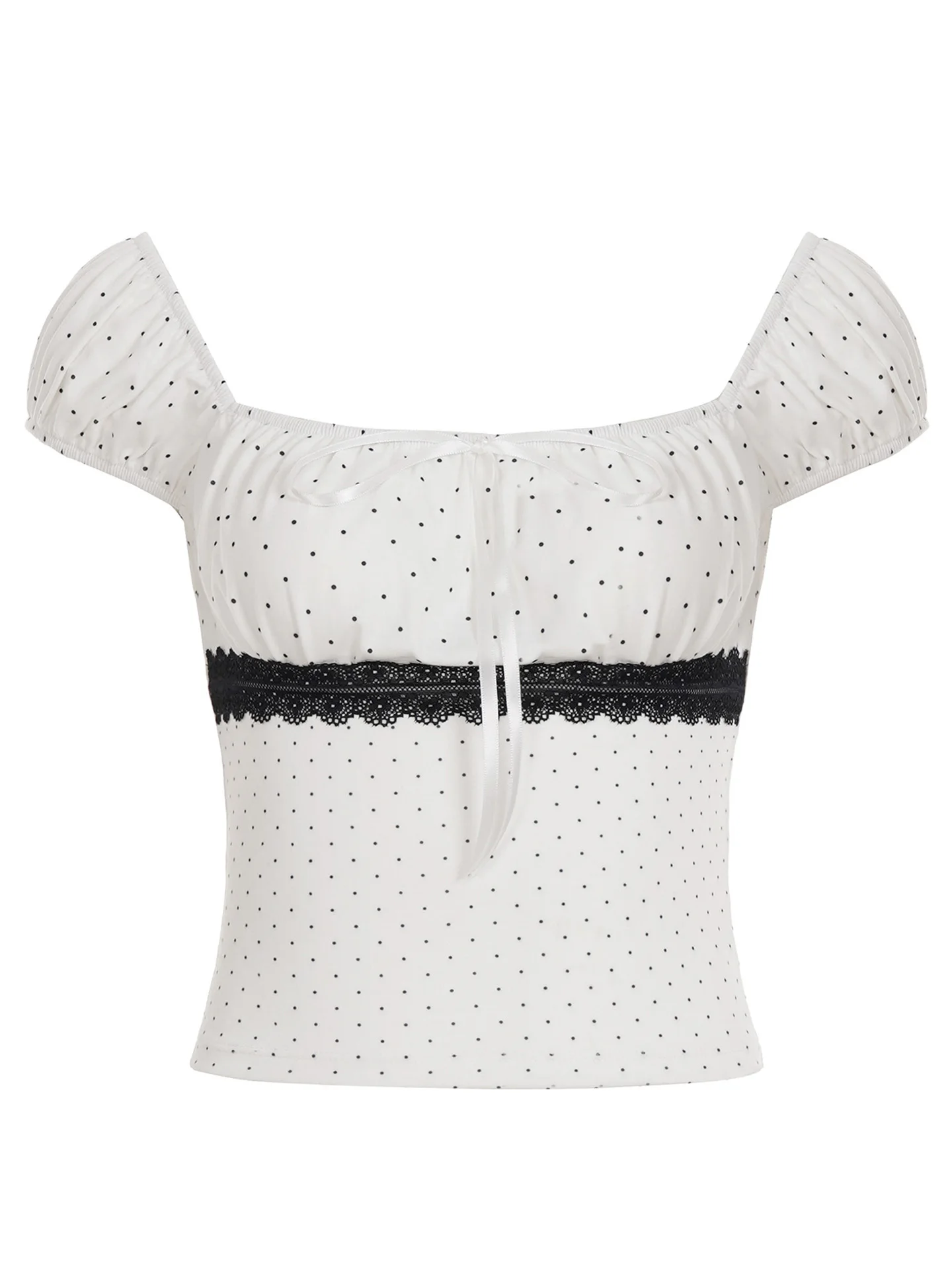 WEEKEEP Polka Dot Bubble Sve T-shirt Colletto quadrato Patchwork in pizzo ort Sve Slim Fit Summer Street Sle Top per donna