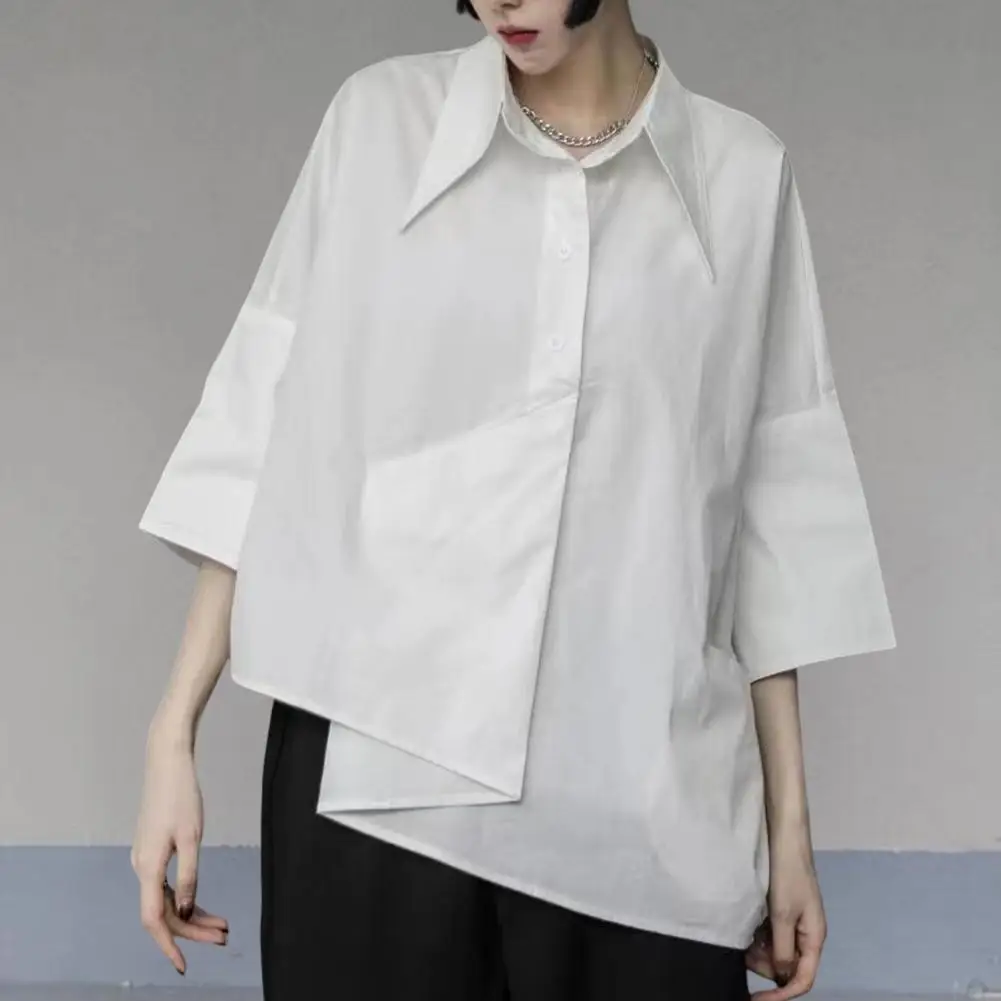 y2L Irregular Hem Black Shirts Men Shirts Single breasted Shorts Sleeves Handsome White Blouse Women Tops Summer Spring Shirt