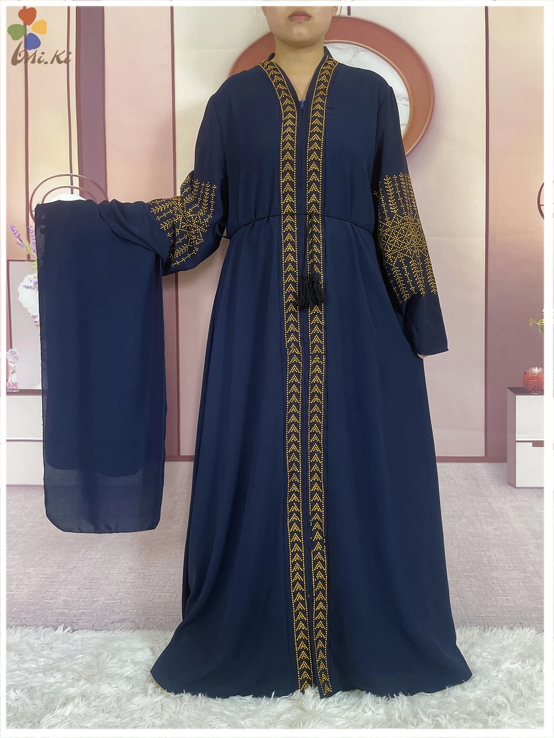 New Muslim Elegant Women Open Dress Long sleeved Diamond Chiffon Robe African Abaya Women Dress Dubai Maxi Party Clothing