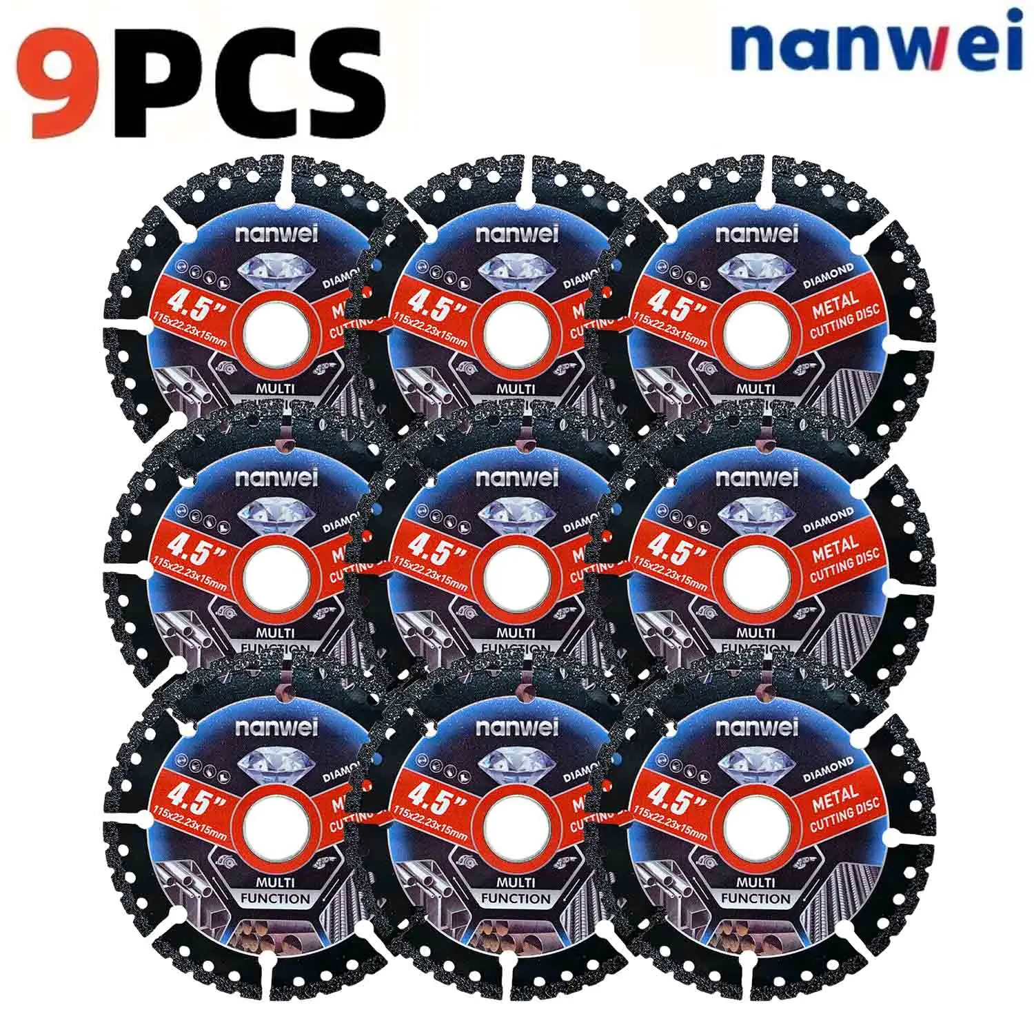 9Pcs 4.5 Inch Porous Diamond Cutting Disc, Vacuum Brazed Dual Purpose Diamond Saw Blade, Durable for Tile Marble Concrete PVC Pipe, Construction Renovation DIY High Speed Cutting Tool