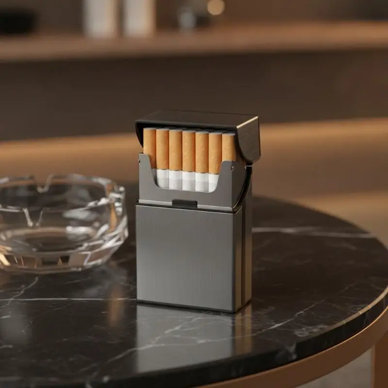 Portable Aluminum Alloy Cigarette Case Brushed Texture 20 Cigarette Capacity Perfect For Daily Use Travel And Business Men