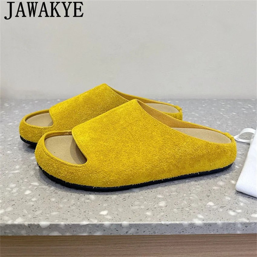

JAWAKYE замшевые лоферы с круглым носком и толстой подошвой, женские комфортные тапочки на плоской подошве, летние повседневные туфли-лодочки, женские туфли