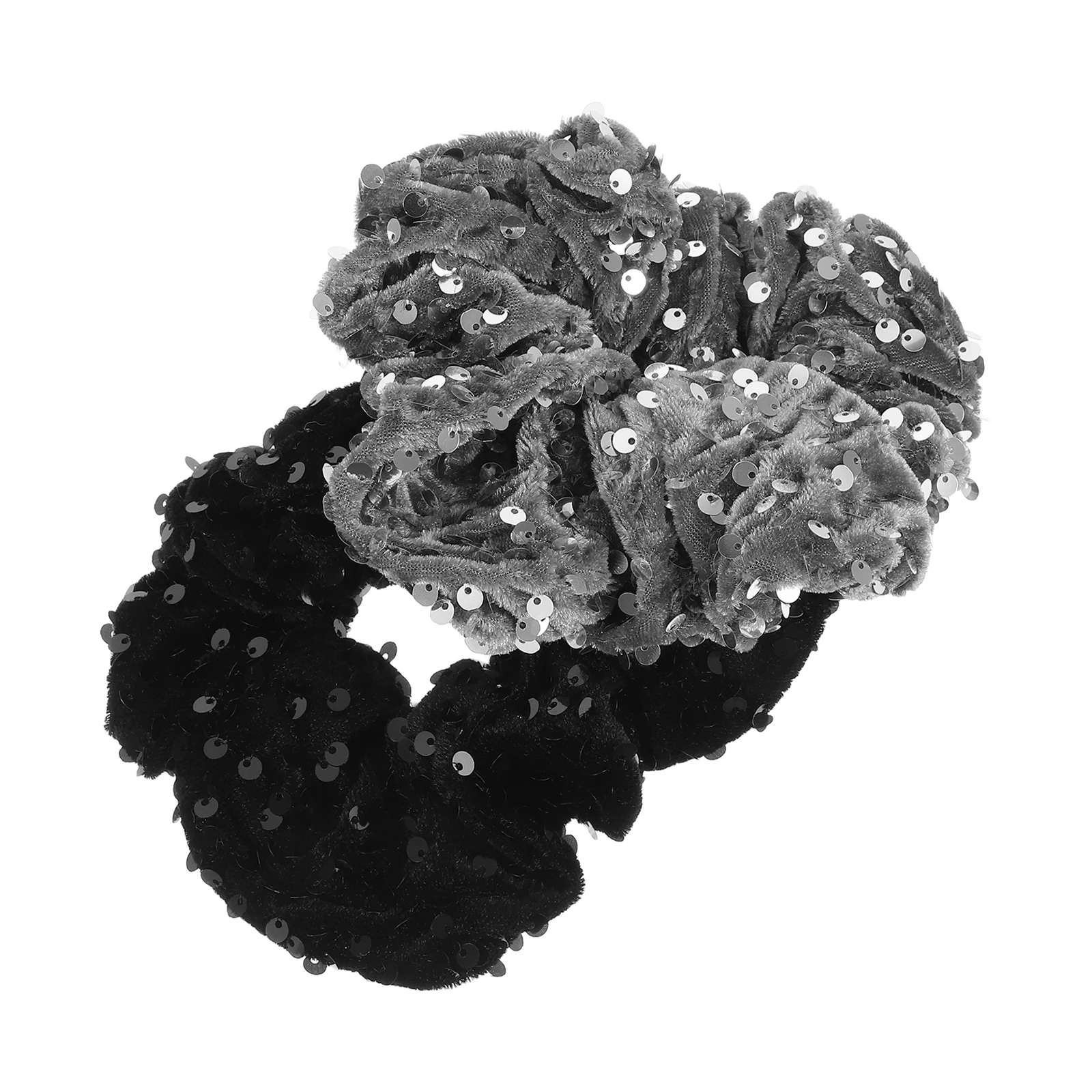 

2pcs Velvet Sequins Bands Elastic Ponytail Holders Black Silver Hair Accessories Scrunchies Girls Hair Ties Stylish
