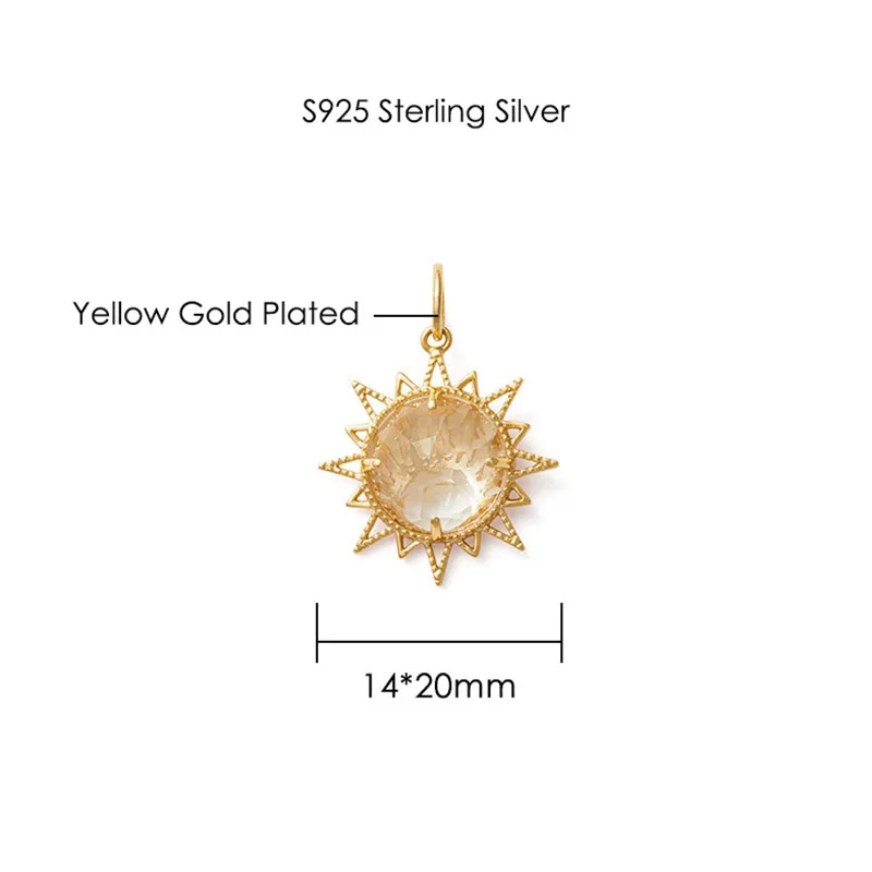 LAMOON S925 Silver Necklace For Women Sun Moon Star Natural White Crystal Vintage Pendant 14K Gold Plated Fine Jewelry LMNI131
