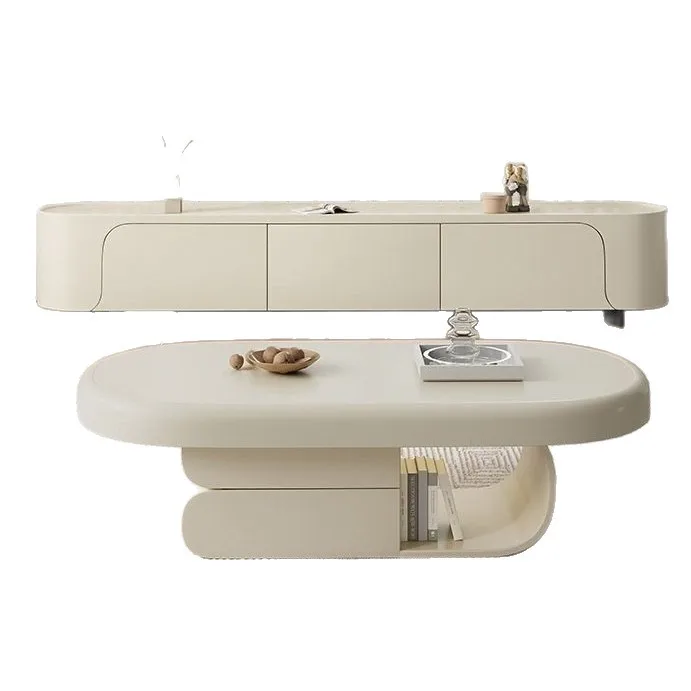 Light luxury biscuits coffee table small apartment household living room cream wind advanced rock board coffee table oval rock